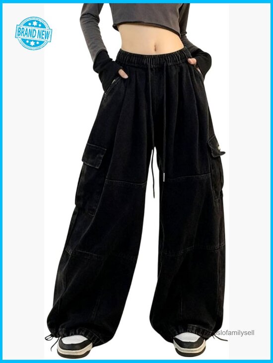 Pants - Baggy Cargo Pants Wide Leg Sweatpants Y2k Drawstring High Waisted Trendy